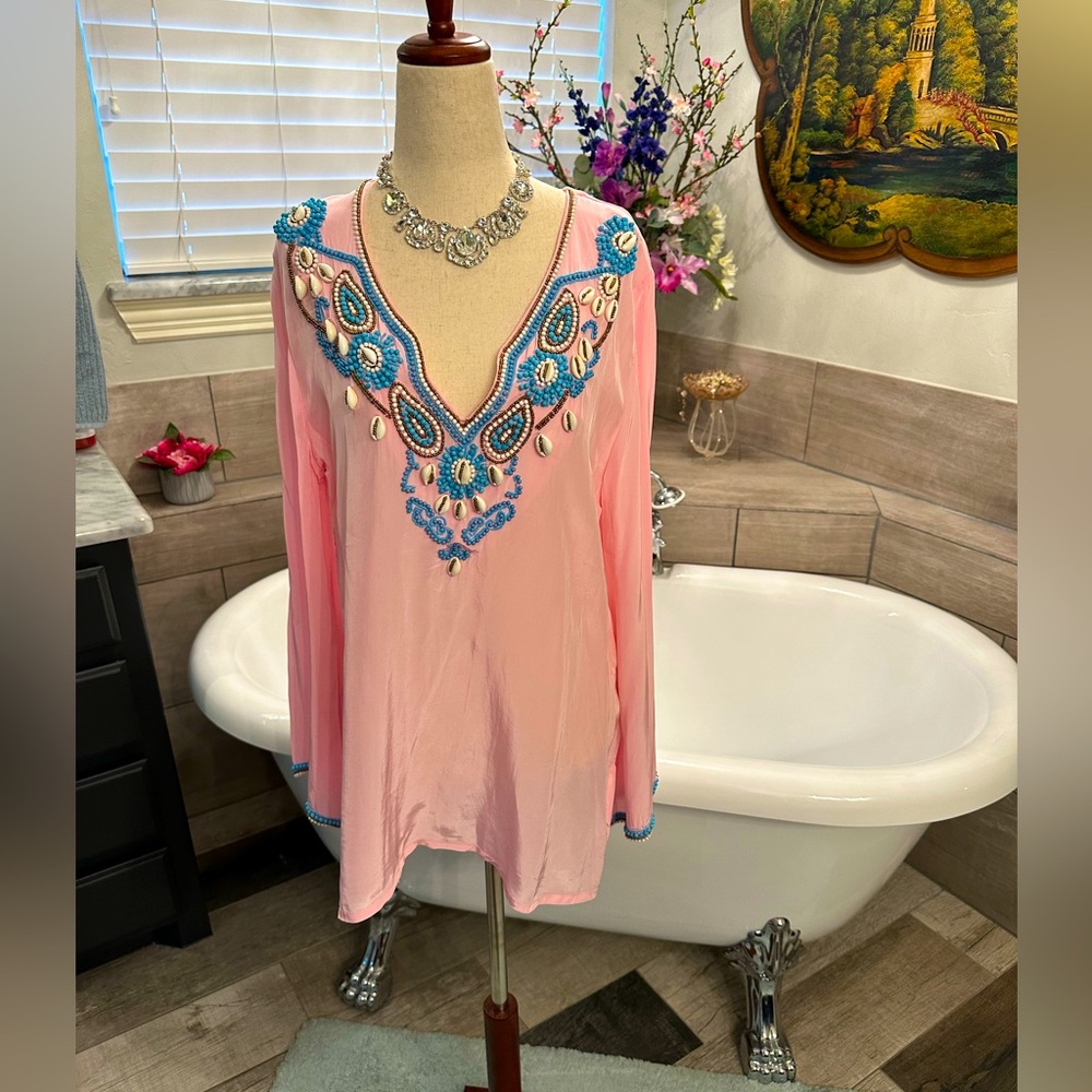 Pristine Boston Proper Pink Shell Embellished Sexy Tunic Style Top S - Picture 4 of 13